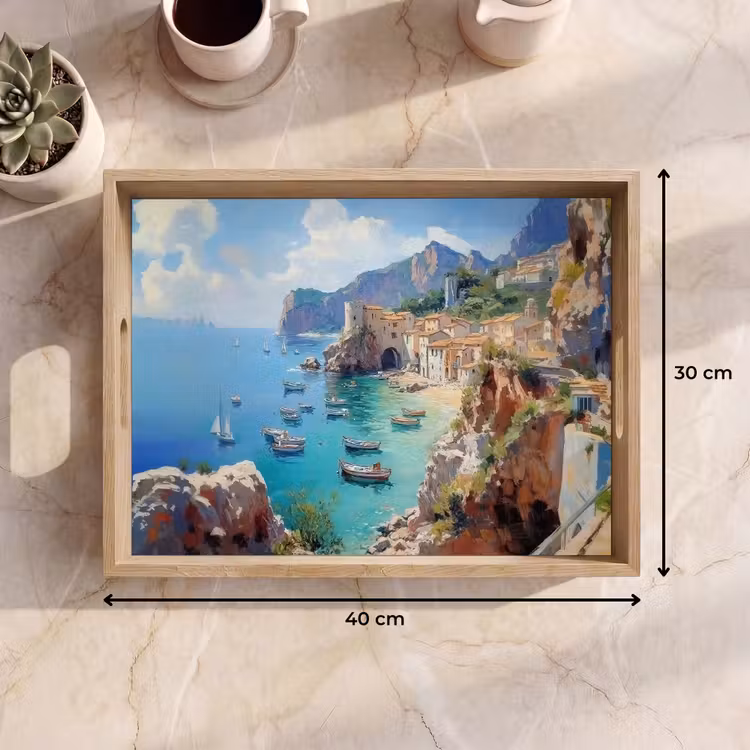 Tray - Coastal village - Painting - Rocks - Boats — 8