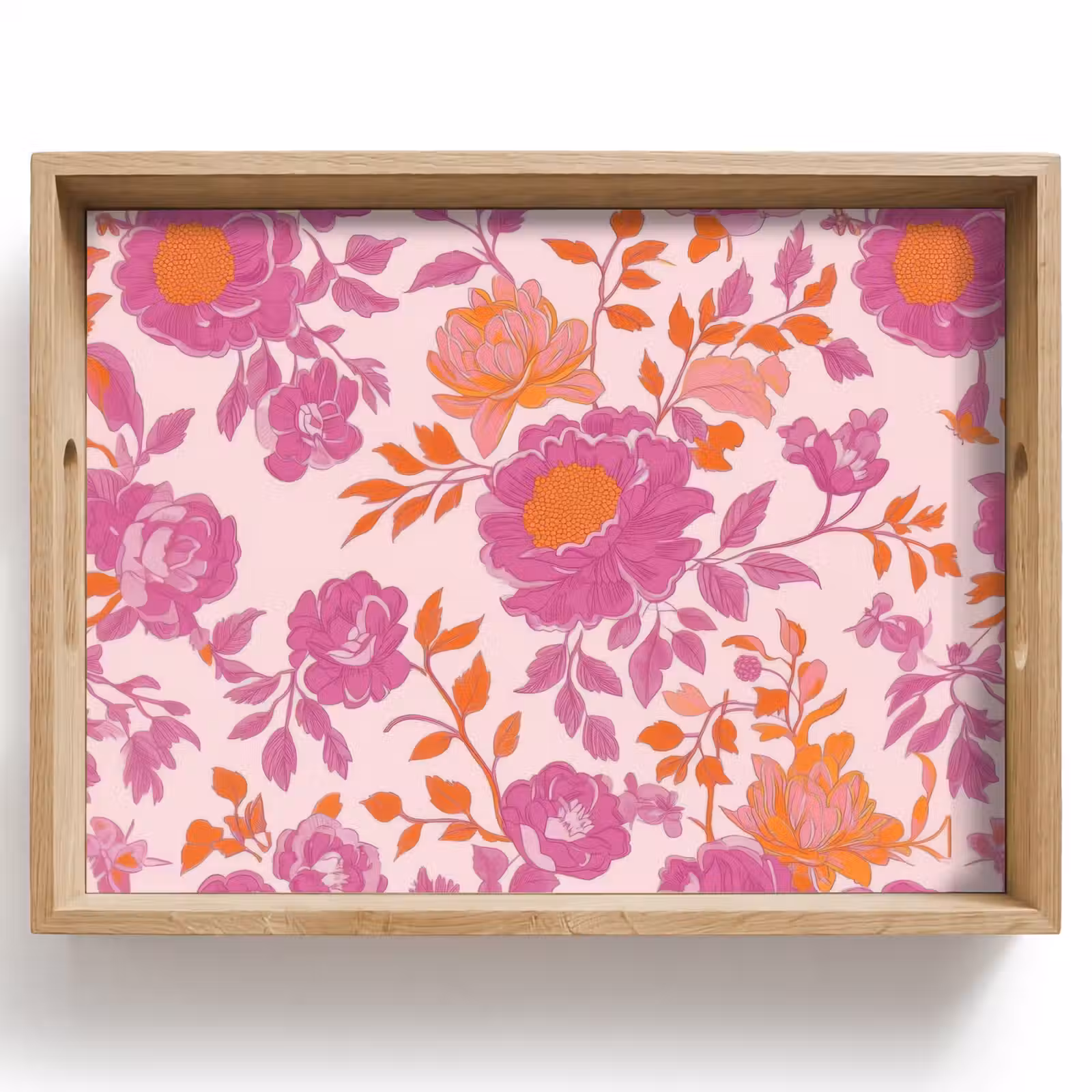 Tray - Floral pattern - Pink - Orange - Flowers — 1