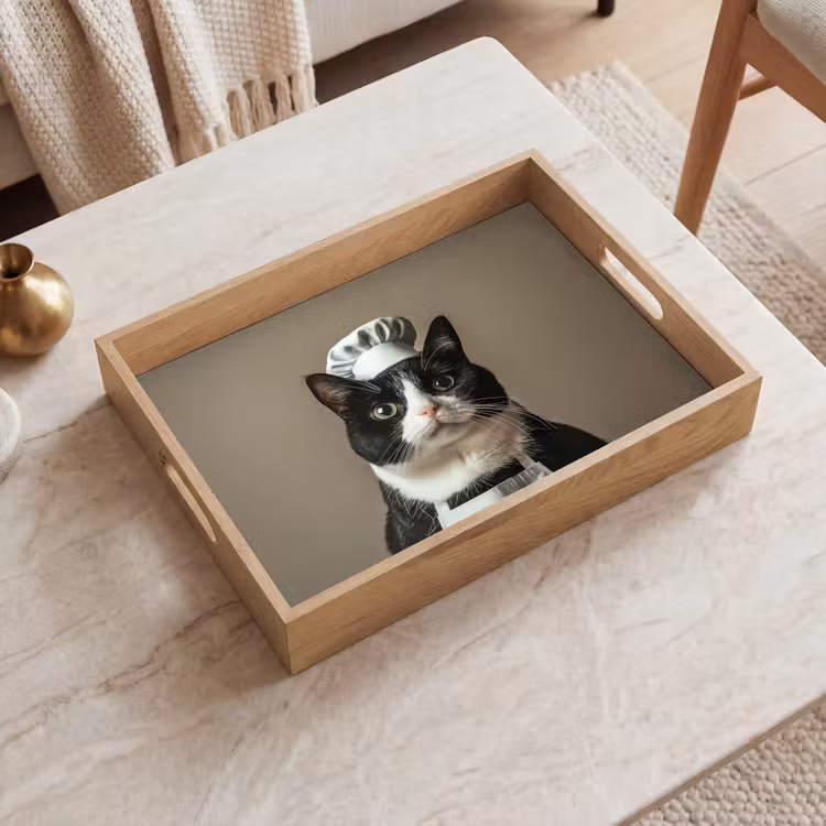 Tray - Cat - Chef's Clothing - Black - White — 2