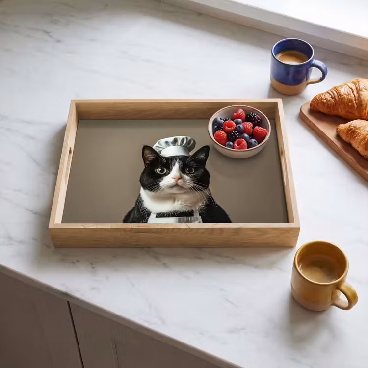 Tray - Cat - Chef's Clothing - Black - White — 3
