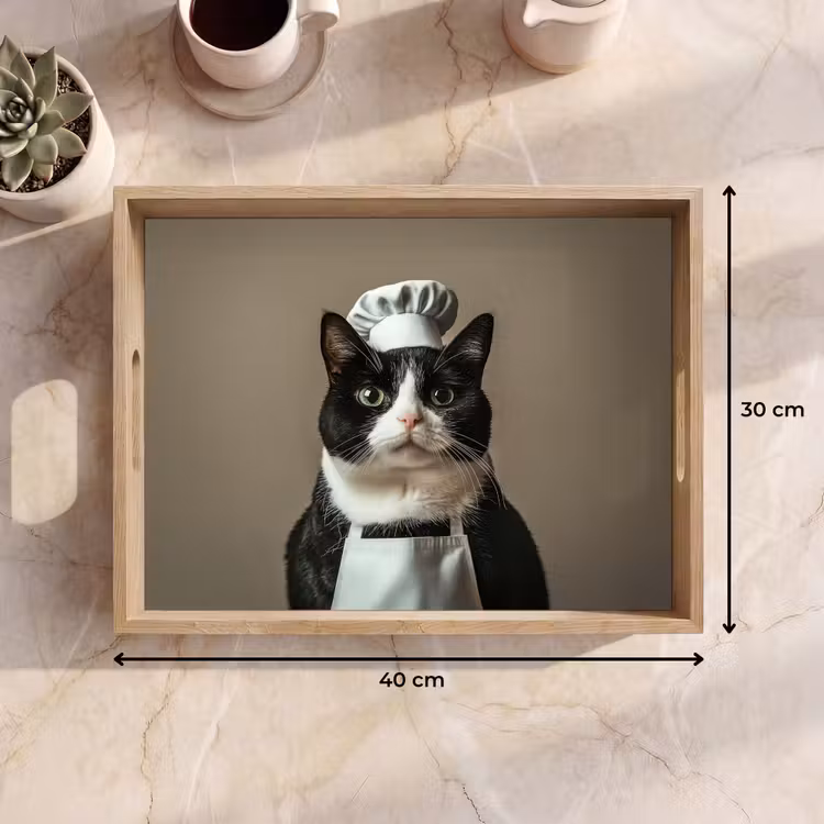 Tray - Cat - Chef's Clothing - Black - White — 8
