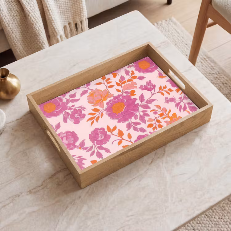 Tray - Floral pattern - Pink - Orange - Flowers — 2