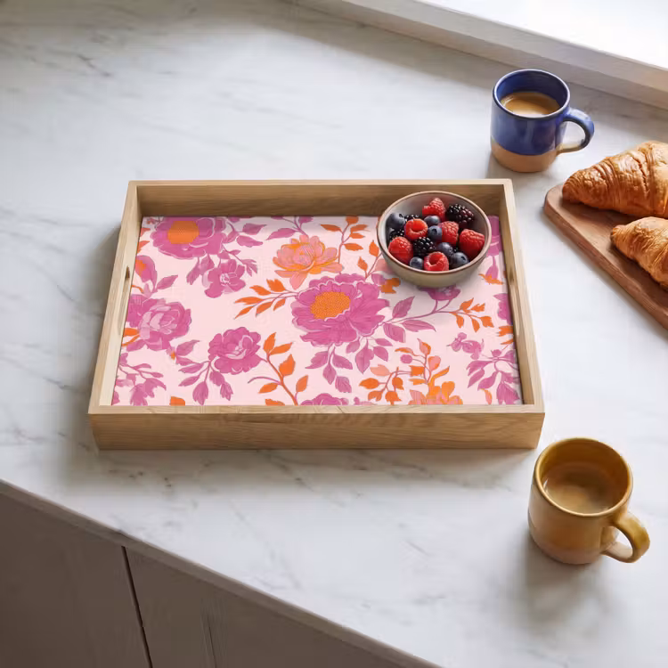 Tray - Floral pattern - Pink - Orange - Flowers — 3