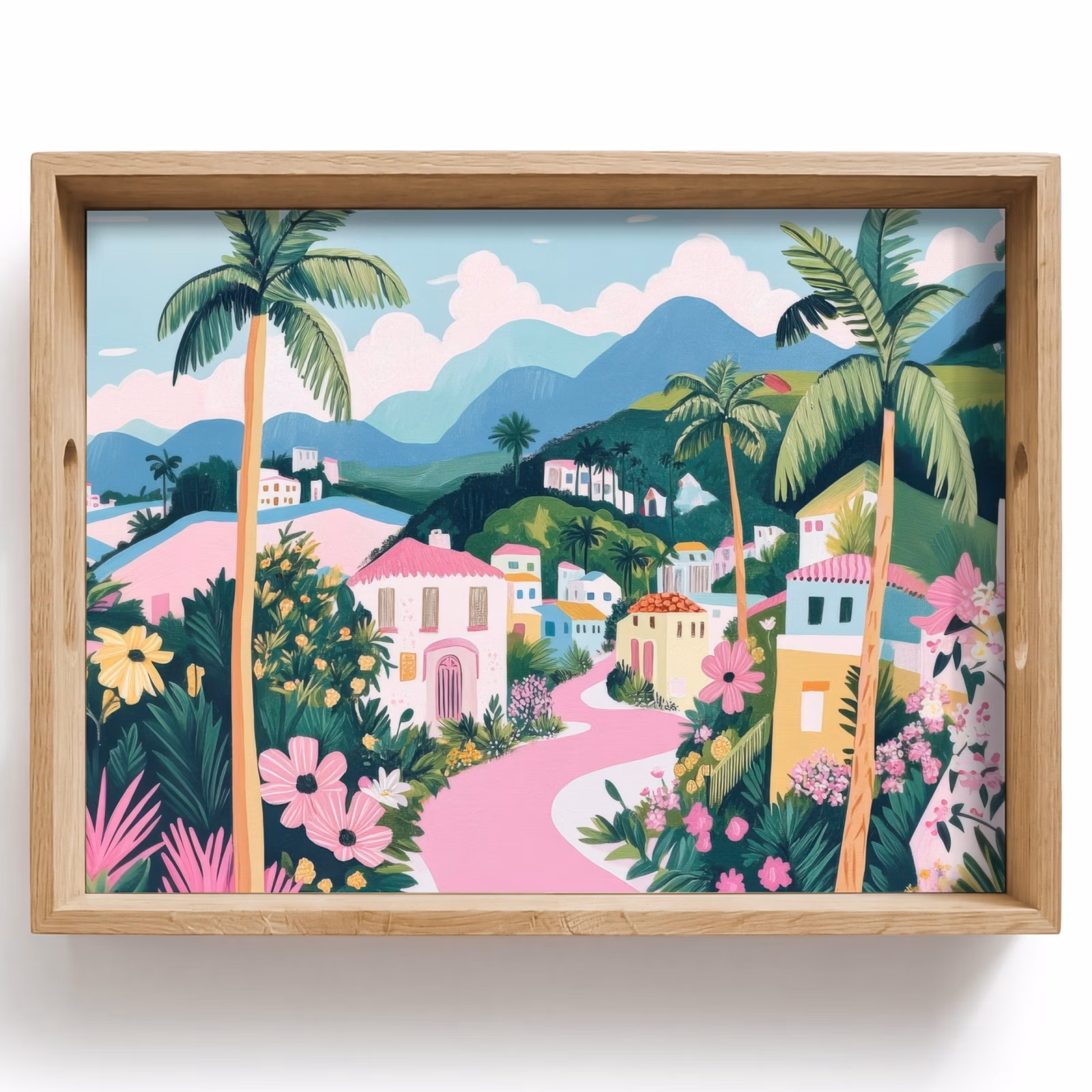 Tray - Colorful - Houses - Hills - Pink — 1