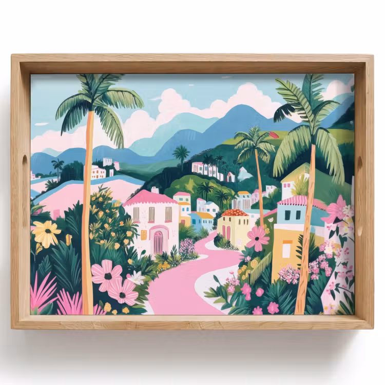 Tray - Colorful - Houses - Hills - Pink — 1