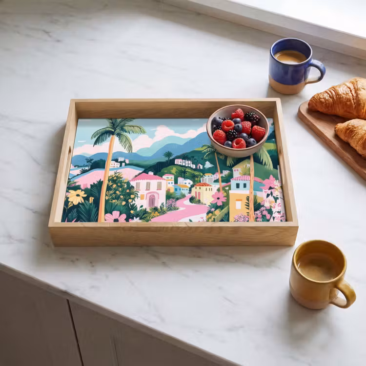 Tray - Colorful - Houses - Hills - Pink — 3