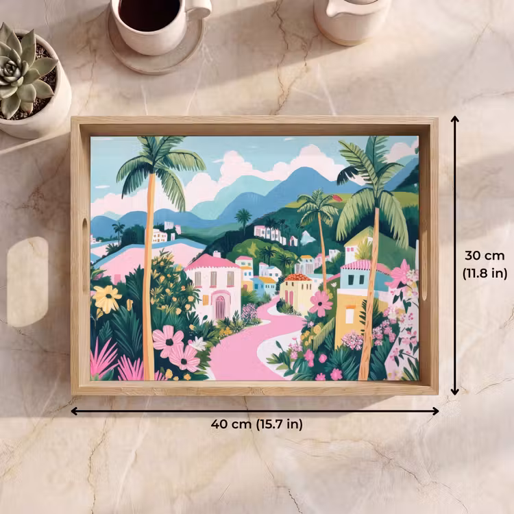 Tray - Colorful - Houses - Hills - Pink — 7