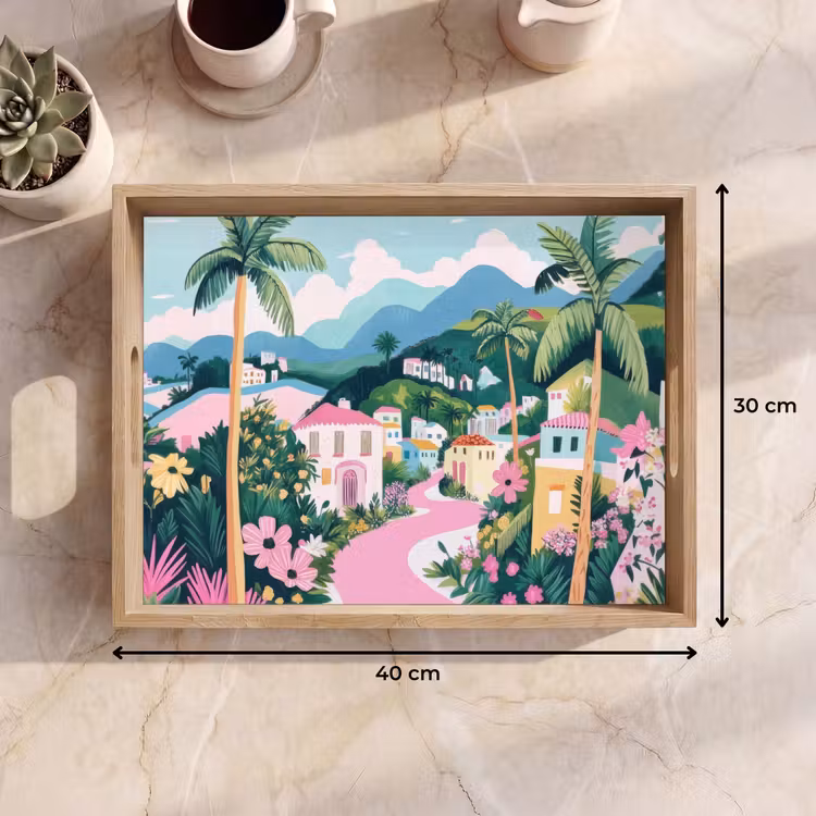 Tray - Colorful - Houses - Hills - Pink — 8