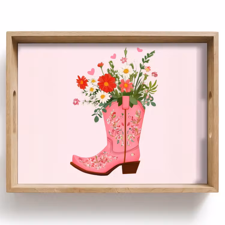 Tray - Cowboy boots - Pink - Bouquet - Flowers — 1