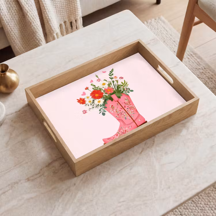Tray - Cowboy boots - Pink - Bouquet - Flowers — 2