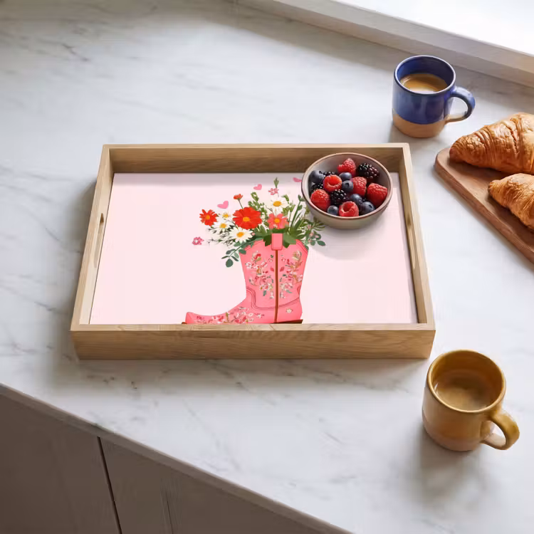 Tray - Cowboy boots - Pink - Bouquet - Flowers — 3