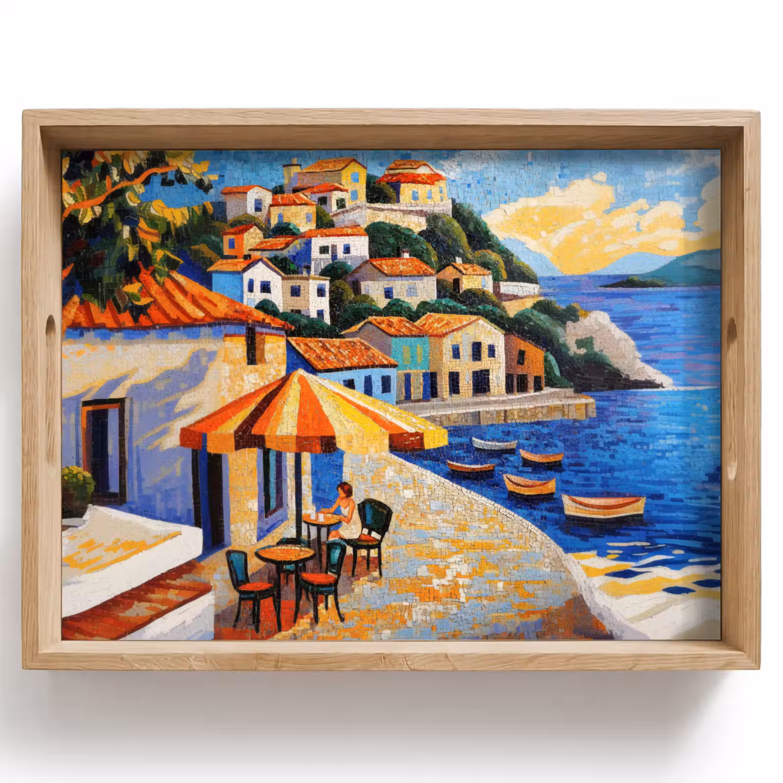 Tray - Coastal village - Cottages - Mosaic - Sea — 1