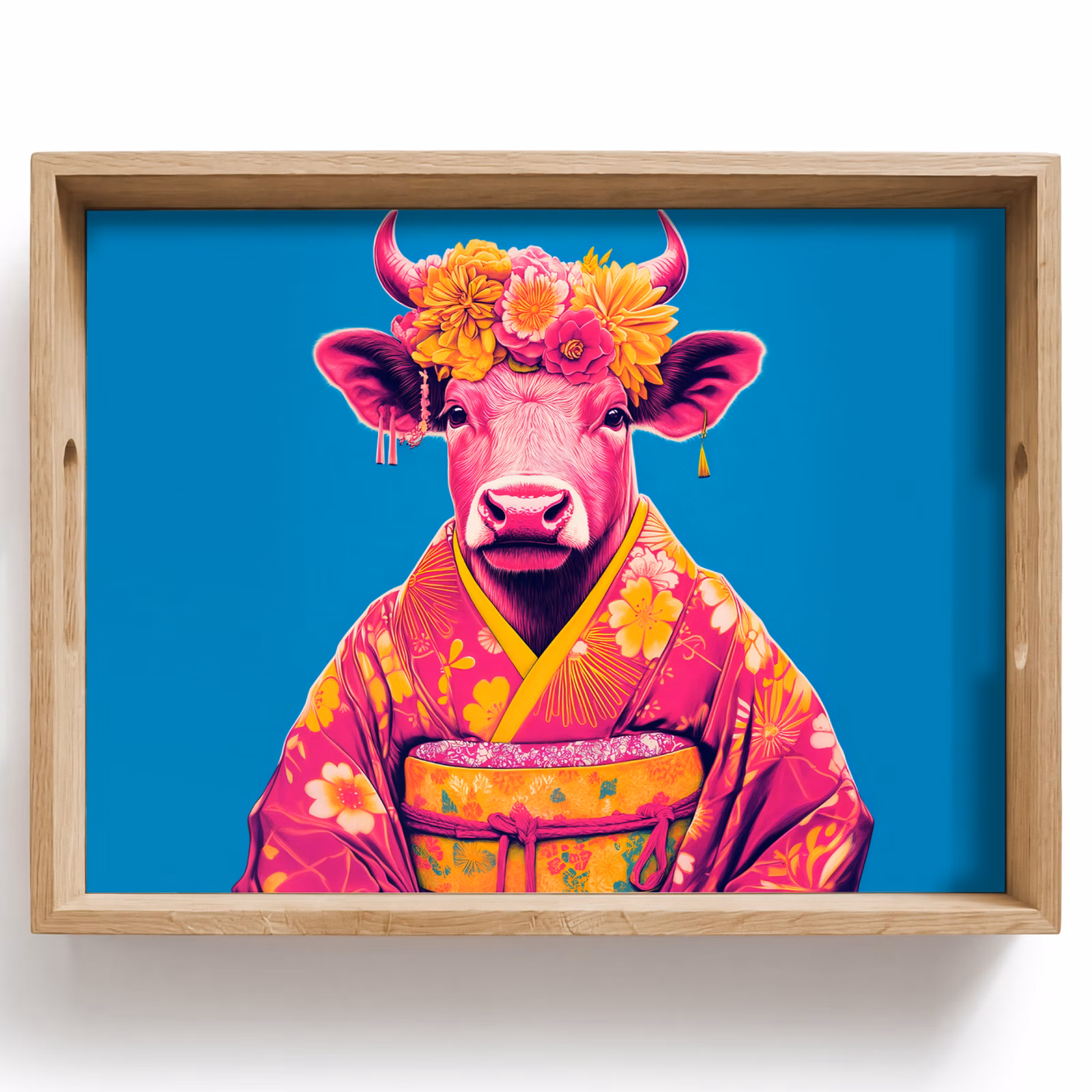 Tray - Cow - Flower wreath - Earrings - Kimono — 1