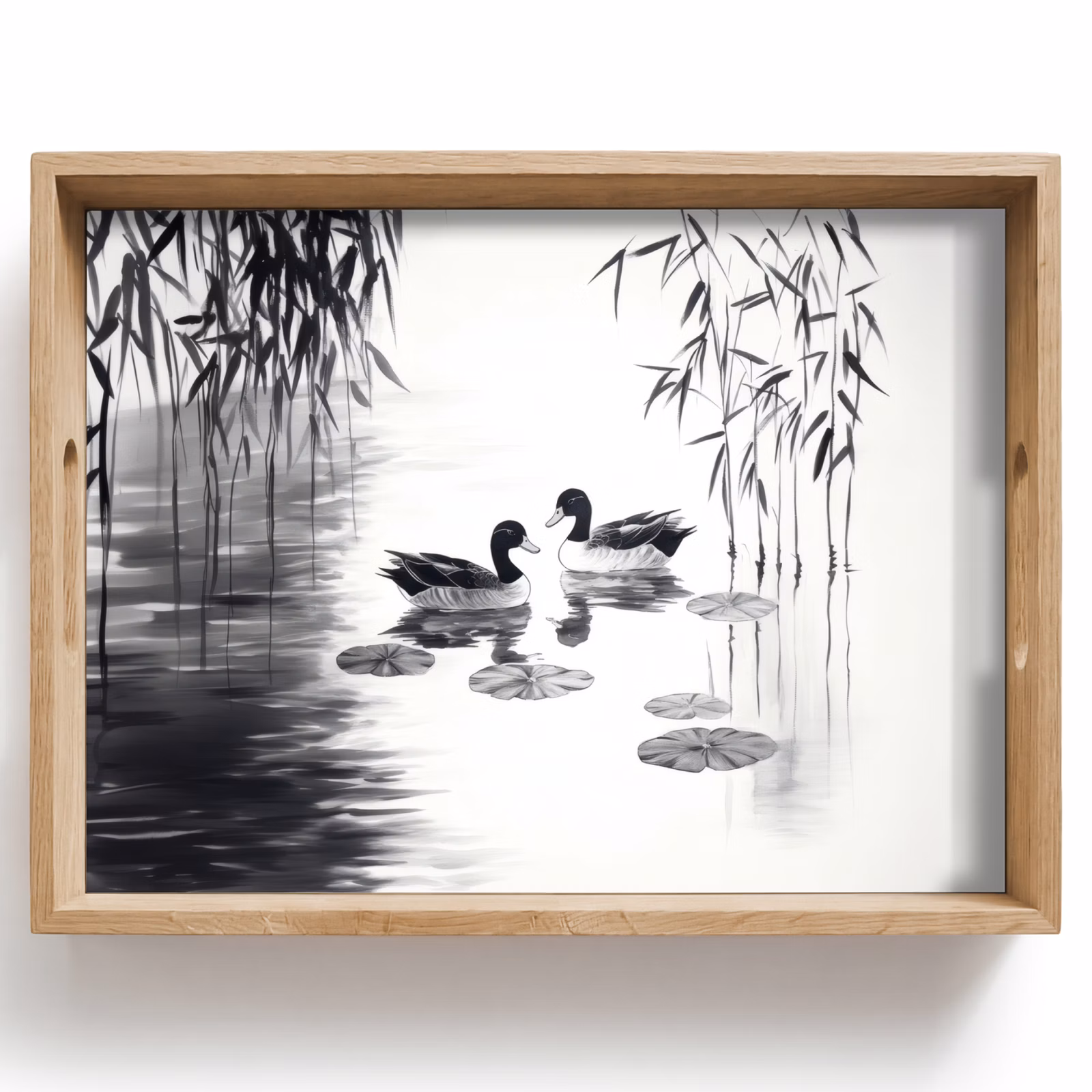 Tray - Ducks - Water lilies - Cane - Black — 1