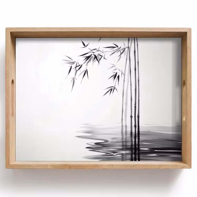 Tray - Bamboo logs - Water - Minimalist - White — 1