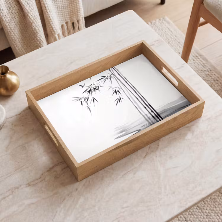 Tray - Bamboo logs - Water - Minimalist - White — 2