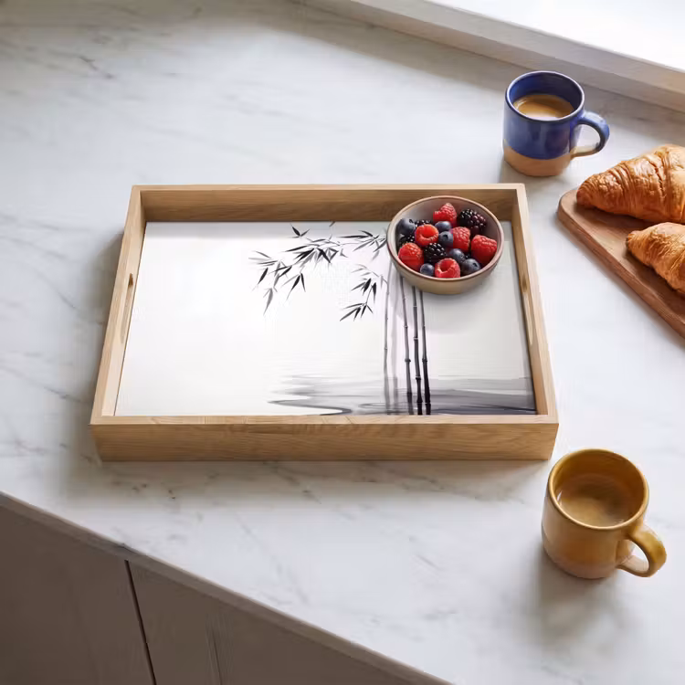 Tray - Bamboo logs - Water - Minimalist - White — 3