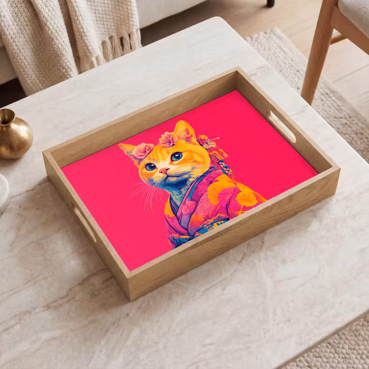 Tray - Cat - Kimono - Flowers - Pink — 2