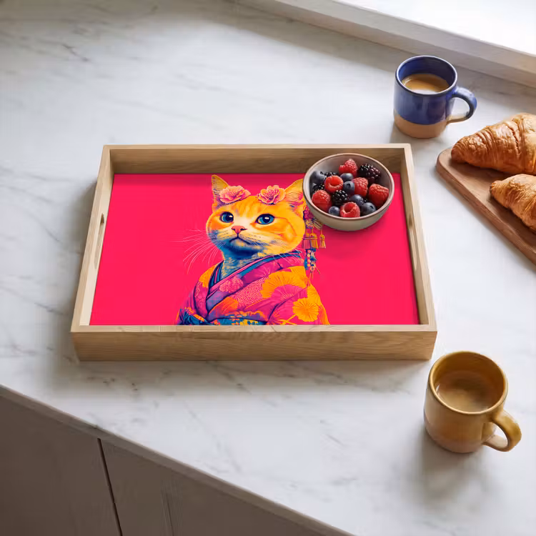 Tray - Cat - Kimono - Flowers - Pink — 3