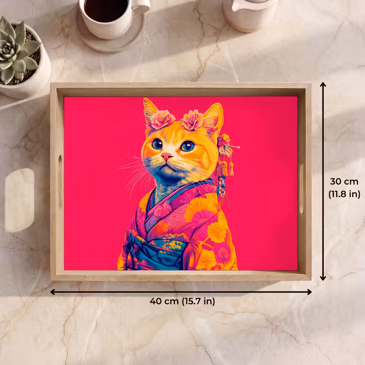 Tray - Cat - Kimono - Flowers - Pink — 7