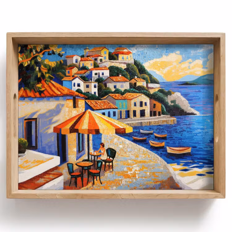 Tray - Coastal village - Cottages - Mosaic - Sea — 1