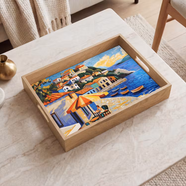 Tray - Coastal village - Cottages - Mosaic - Sea — 2