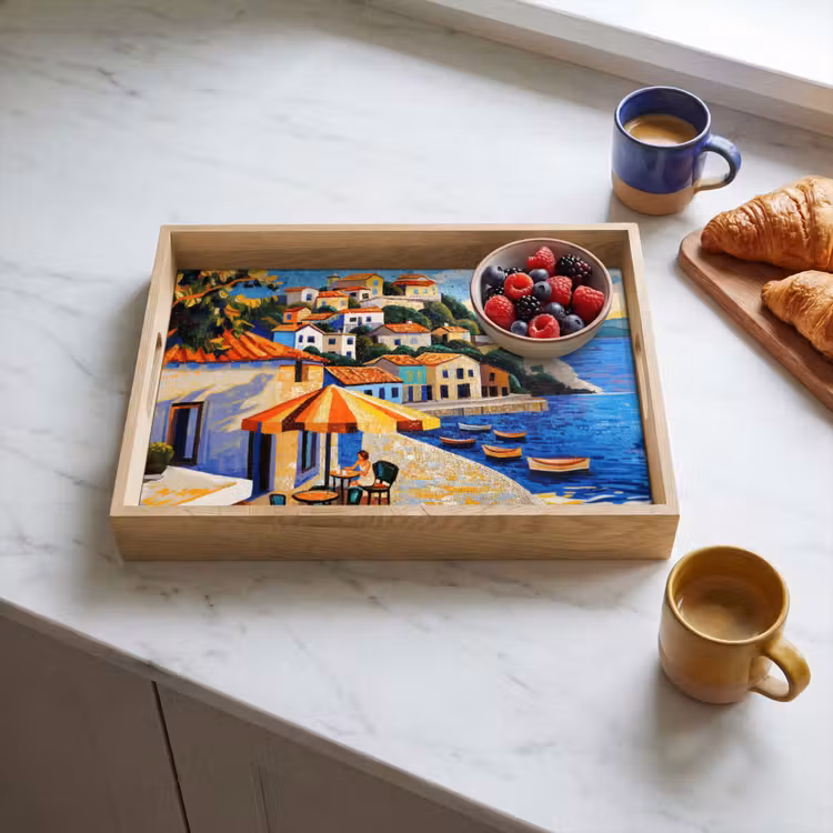 Tray - Coastal village - Cottages - Mosaic - Sea — 3