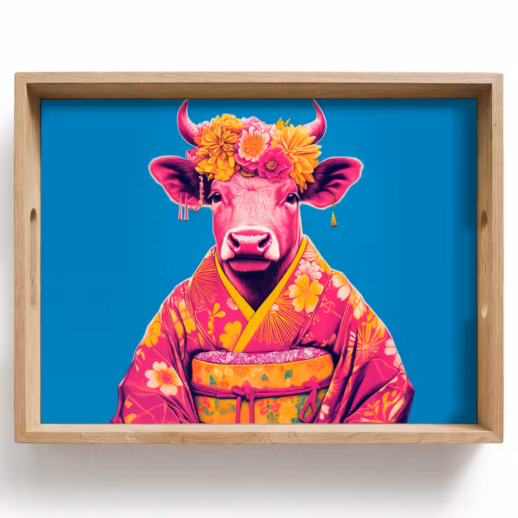 Tray - Cow - Flower wreath - Earrings - Kimono — 1