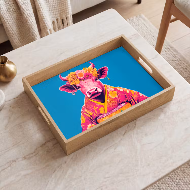 Tray - Cow - Flower wreath - Earrings - Kimono — 2