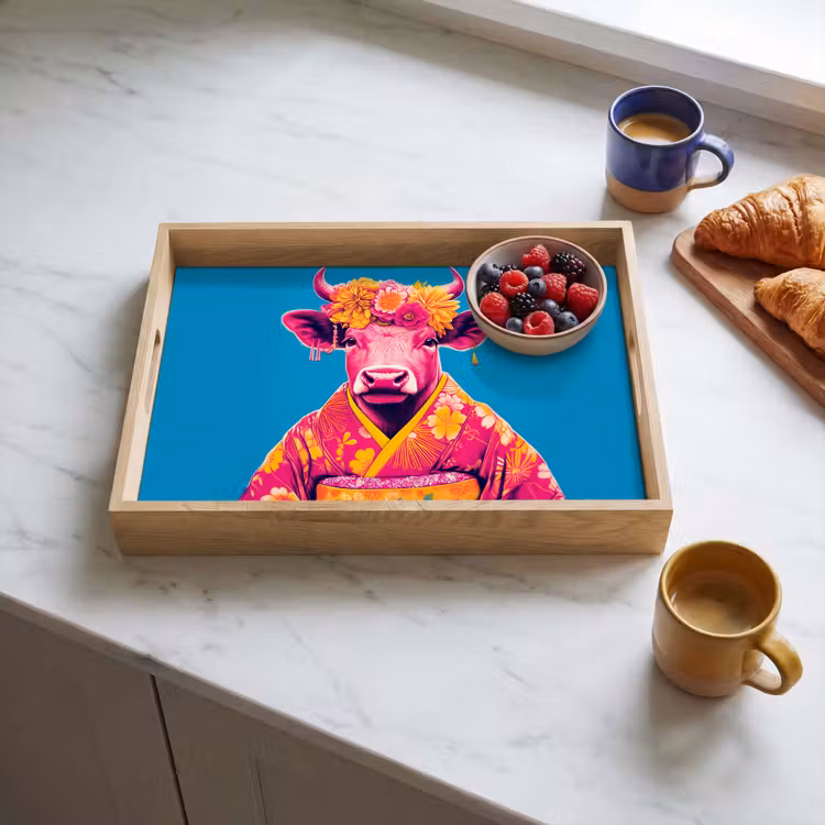 Tray - Cow - Flower wreath - Earrings - Kimono — 3