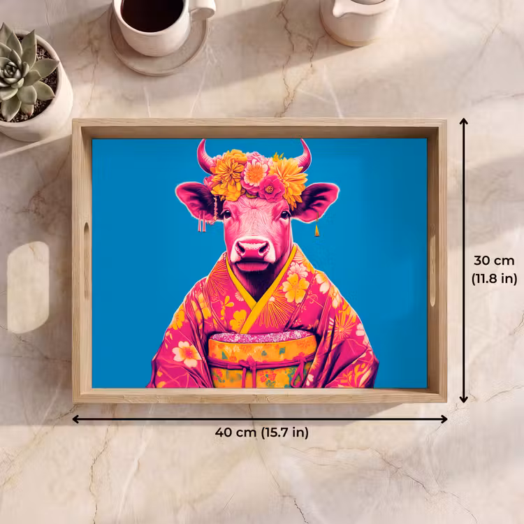 Tray - Cow - Flower wreath - Earrings - Kimono — 7