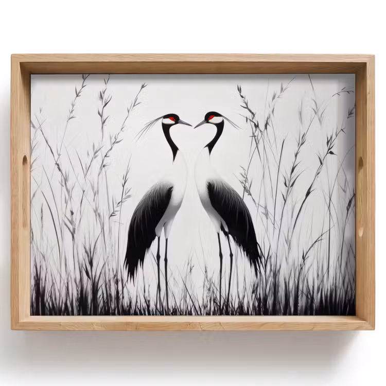 Tray - Crane - Grass - Heart Shape - Black — 1
