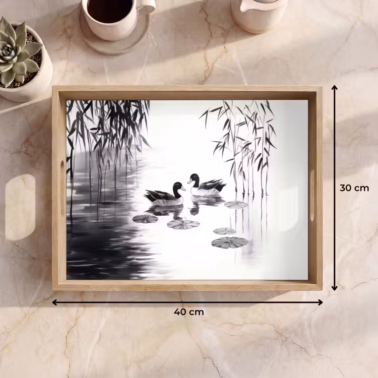 Tray - Ducks - Water lilies - Cane - Black — 8