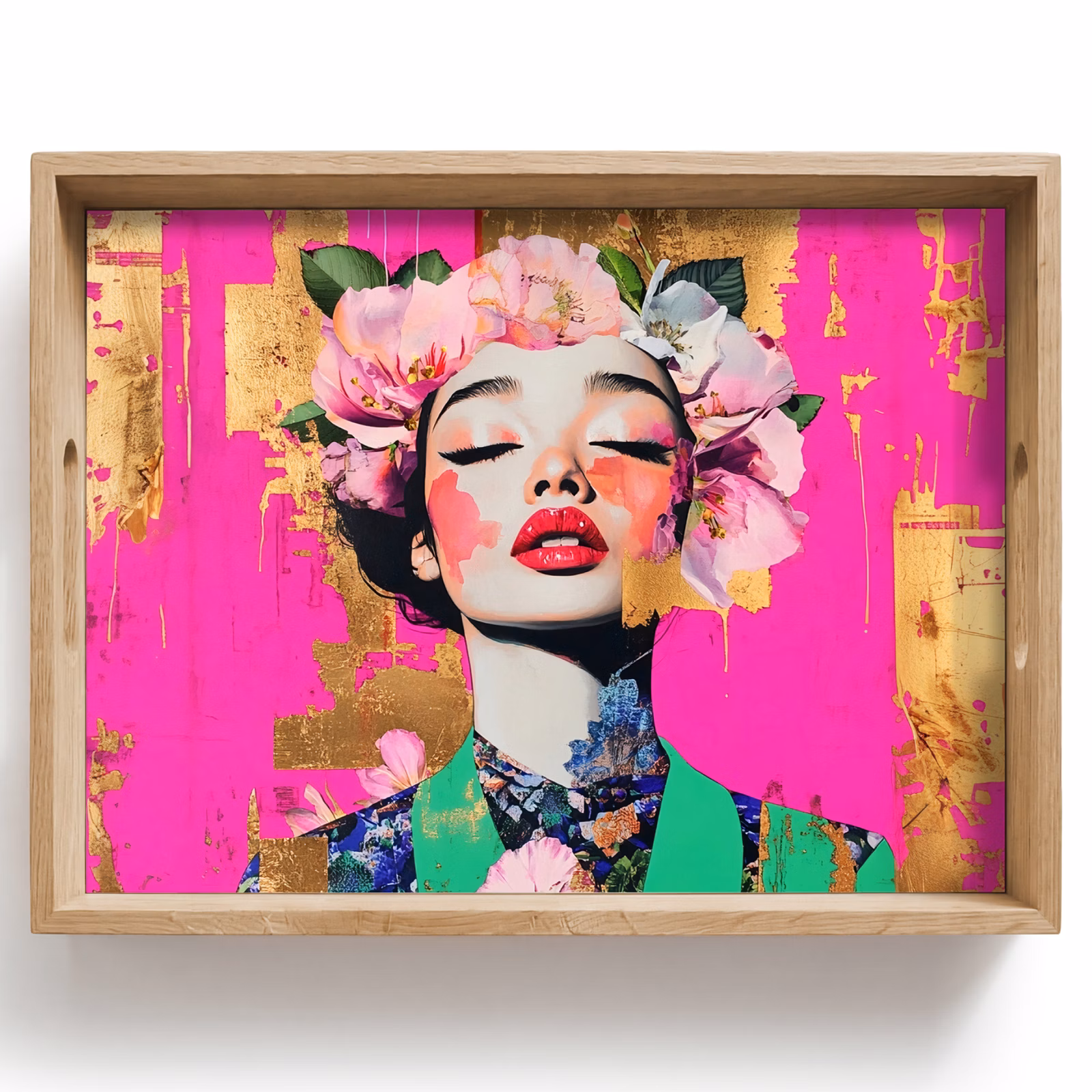 Tray - Flower crown - Gold - Woman - Portrait — 1