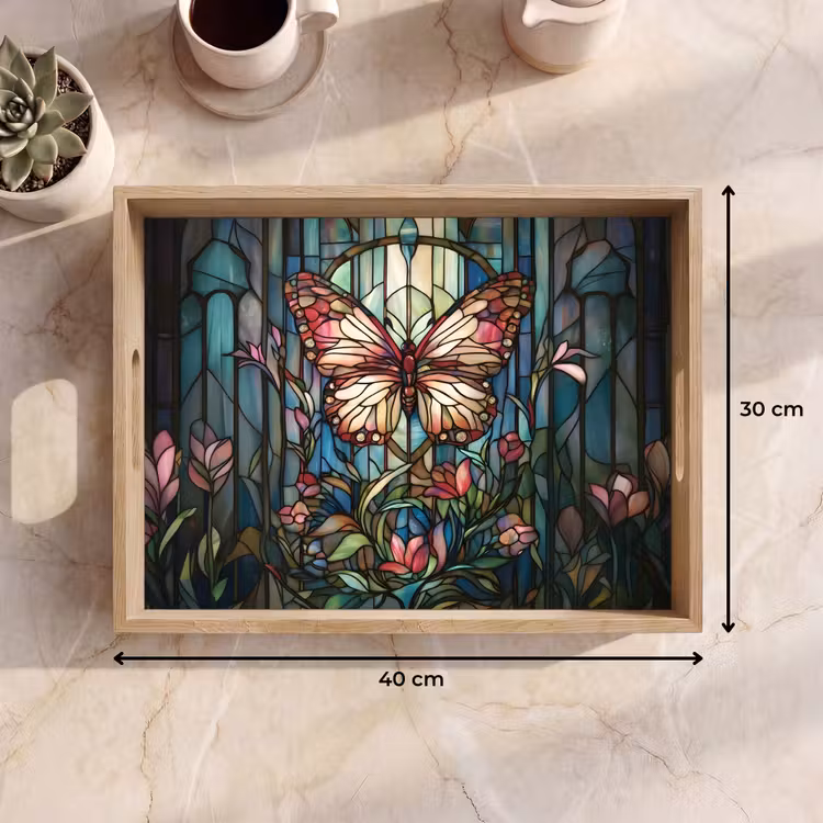 Tray - Butterfly - Pink - Flowers - Leaves — 8