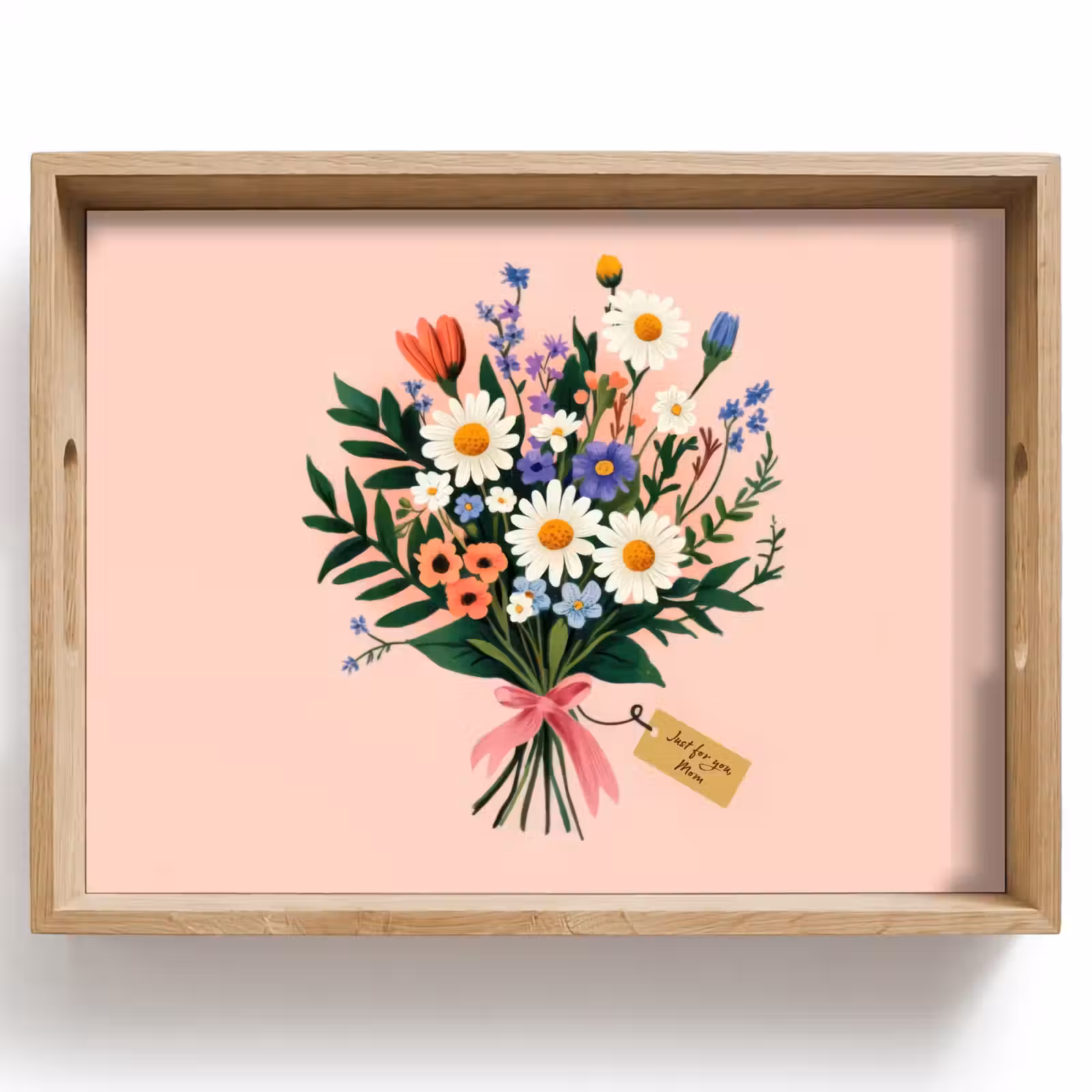 Tray - Daisies - Bouquet - Bow - Pink — 1