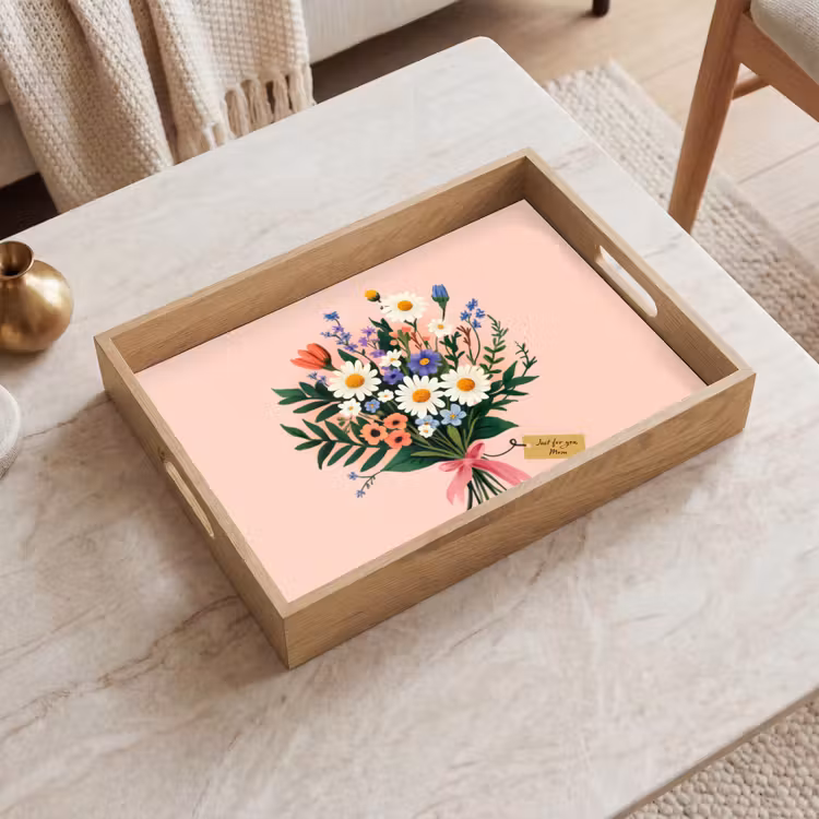 Tray - Daisies - Bouquet - Bow - Pink — 2