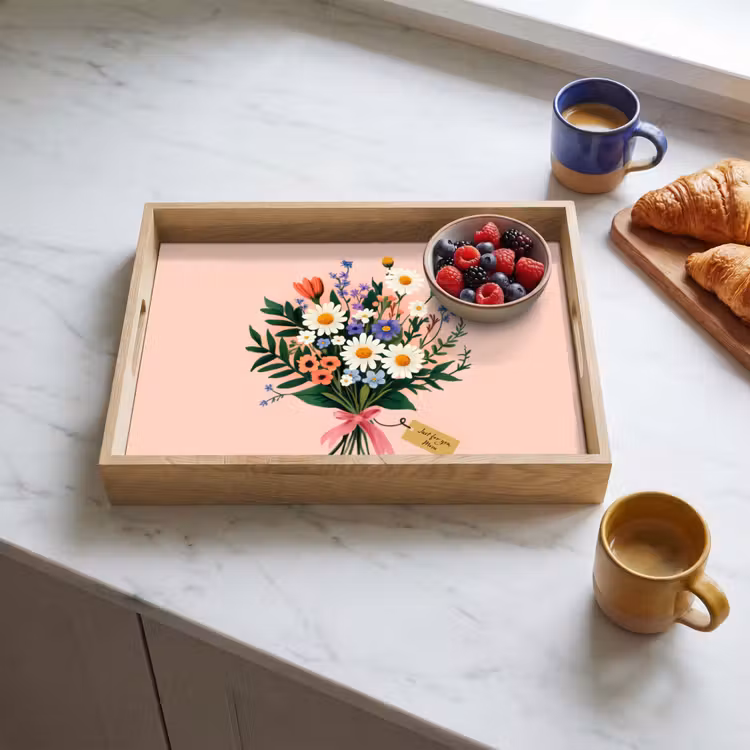 Tray - Daisies - Bouquet - Bow - Pink — 3