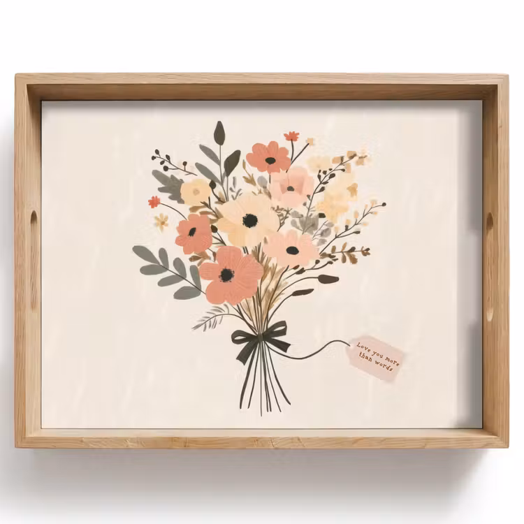 Tray - Flowers - Quote - Beige - Ribbon — 1