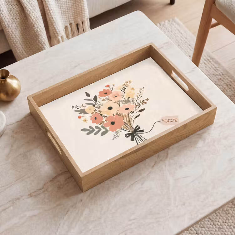 Tray - Flowers - Quote - Beige - Ribbon — 2