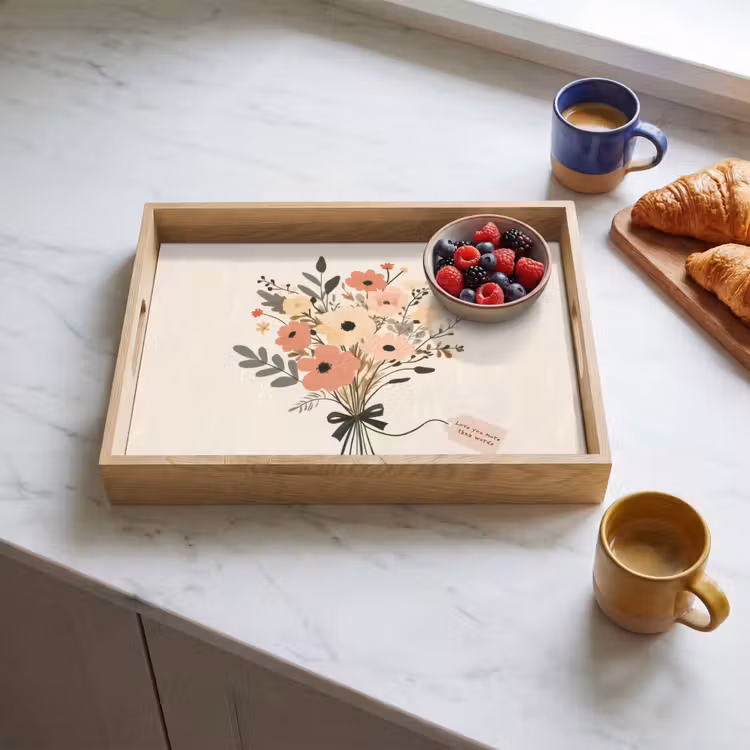 Tray - Flowers - Quote - Beige - Ribbon — 3