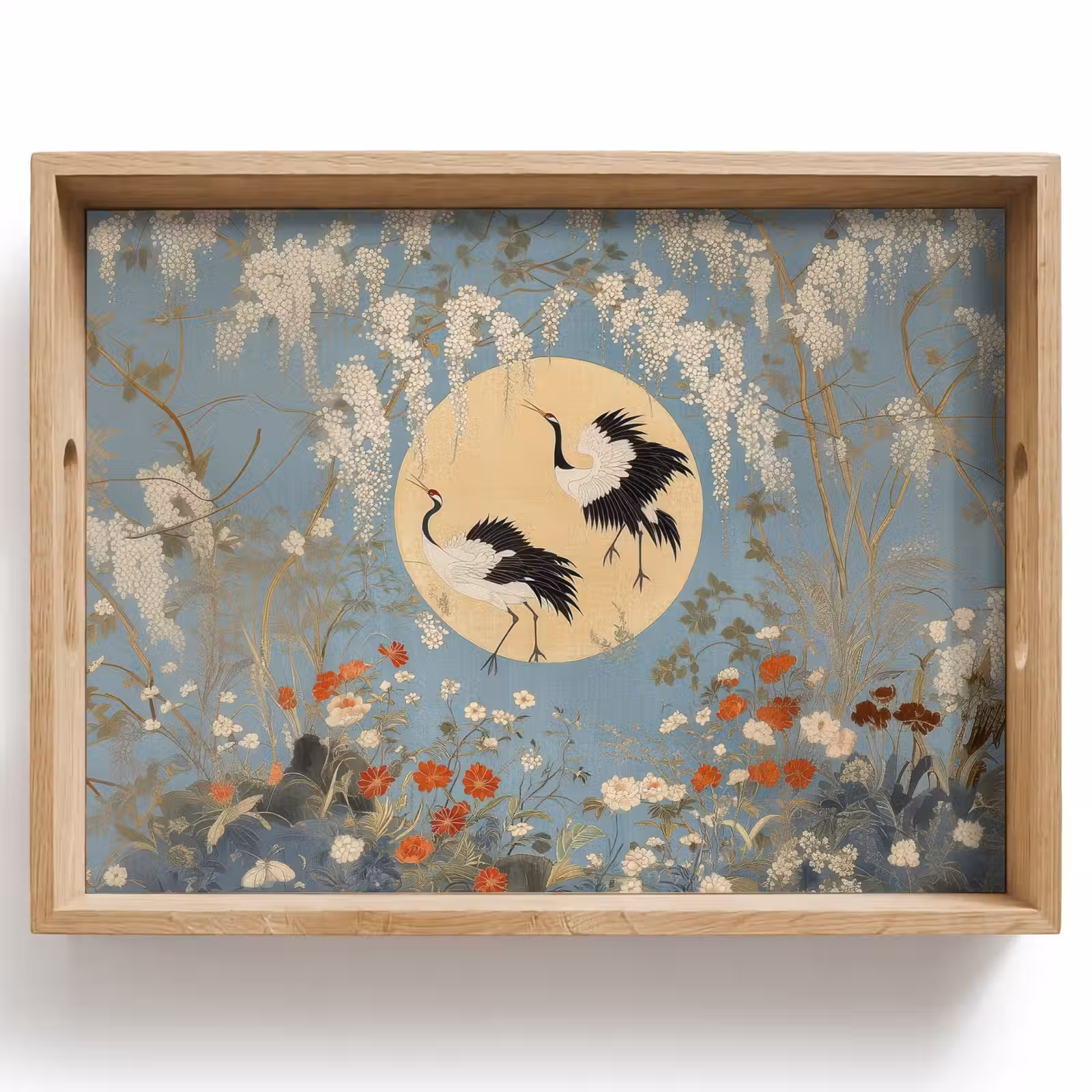Tray - Cranes - Moon - Flowers - Blue — 1