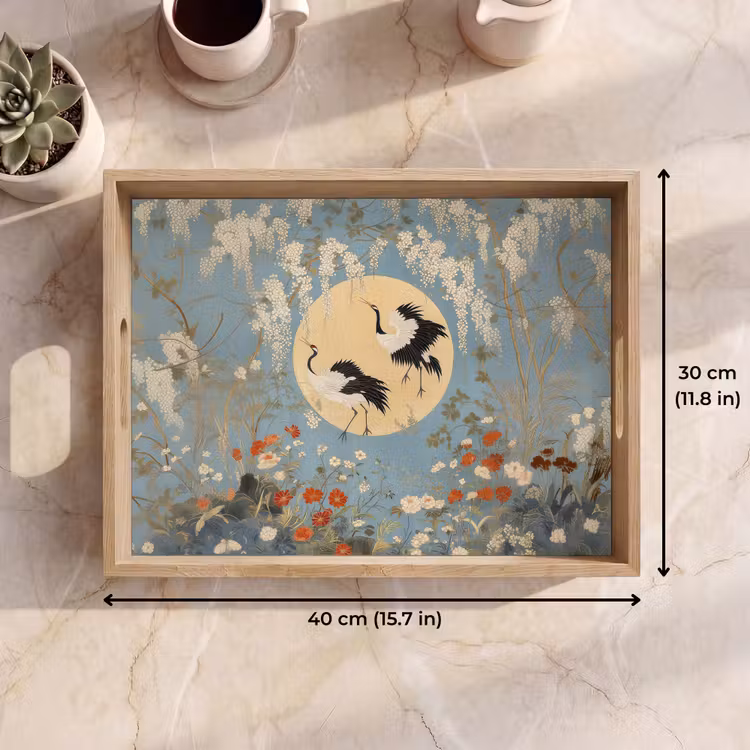 Tray - Cranes - Moon - Flowers - Blue — 7