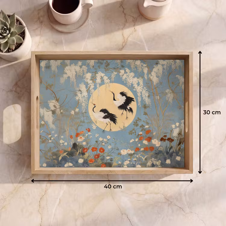 Tray - Cranes - Moon - Flowers - Blue — 8
