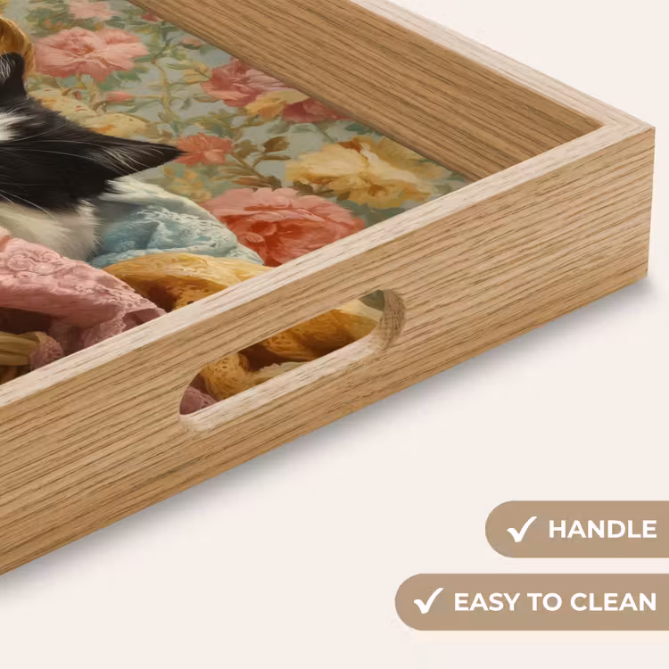 Tray - Cat - Floral print - Wicker basket — 9