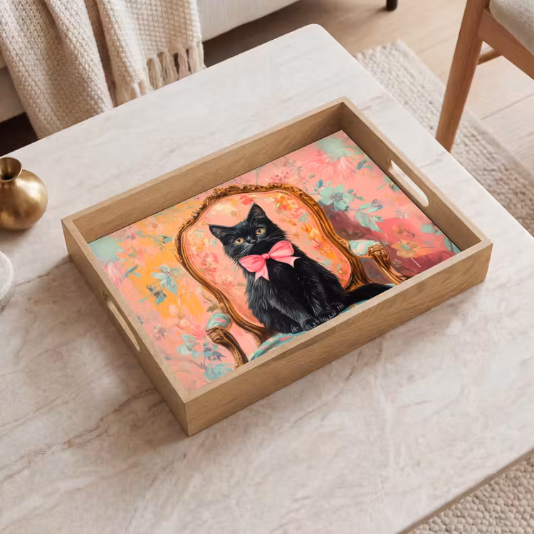 Tray - Cat - Pink - Chair with floral design — 2