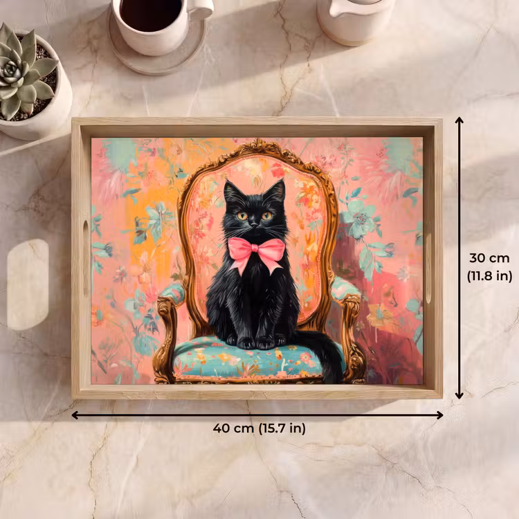 Tray - Cat - Pink - Chair with floral design — 7
