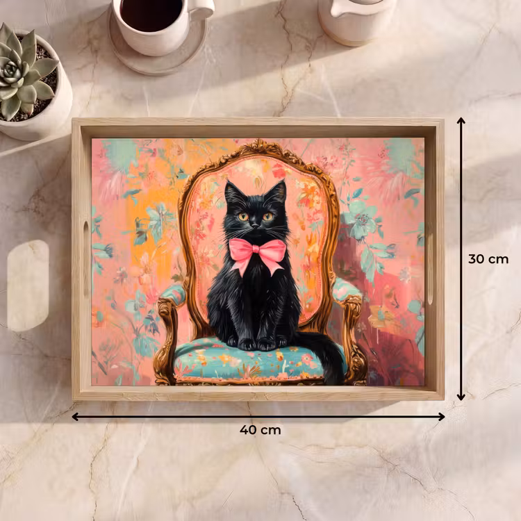 Tray - Cat - Pink - Chair with floral design — 8