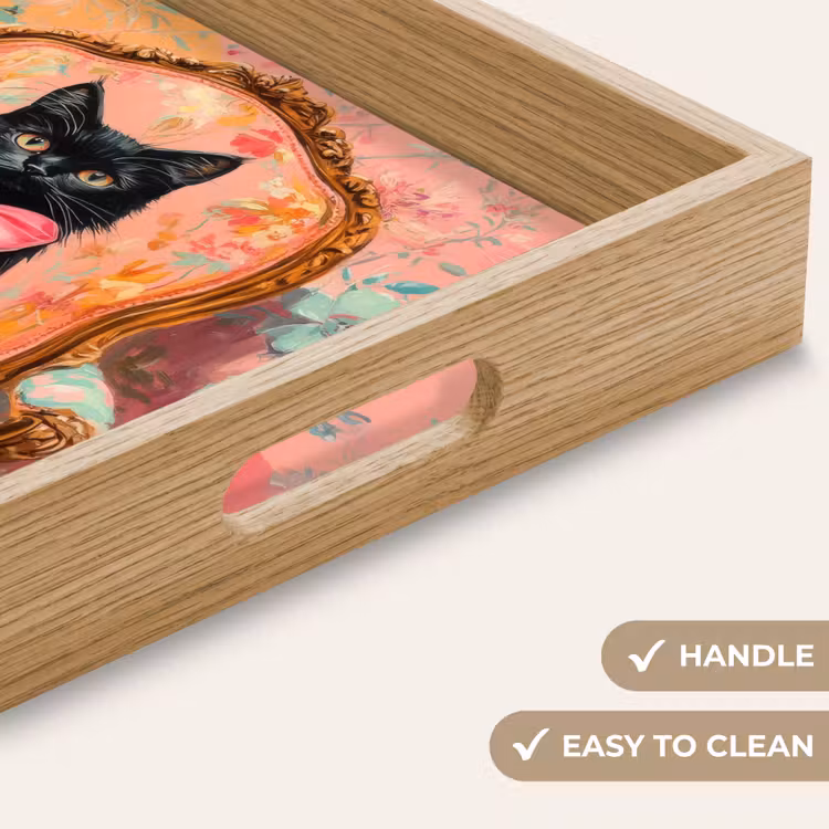 Tray - Cat - Pink - Chair with floral design — 9