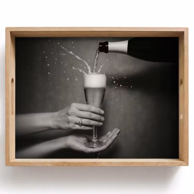 Tray - Champagne bottle - Glass - Minimalist - Splatters — 1